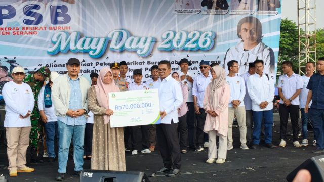 Peringatan May Day 2026 di Kabupaten Serang, Dua Pekerja Terima Manfaat Program JKK Meninggal